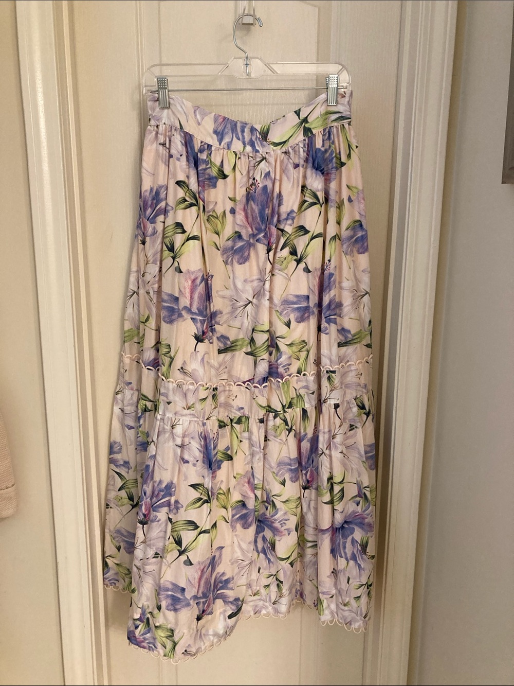 Floral Tiered Midi Skirt - Lavender & Green